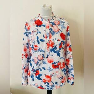 Talbots Women Blouse M Buttons Long Sleeves Floral Roses Cottagecore Romantic
